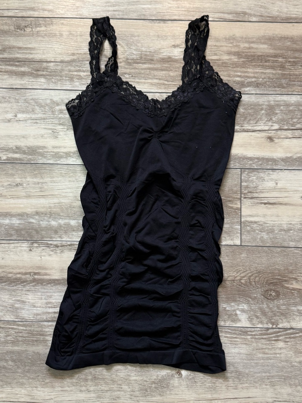 Kismet Black Lace Strap Ruched Camisole